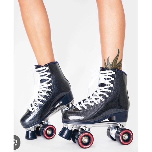 Impala Shoes - NWT Impala Quad Roller Skates Midnight Blue Glitter Vegan Womens Size 7 Skates